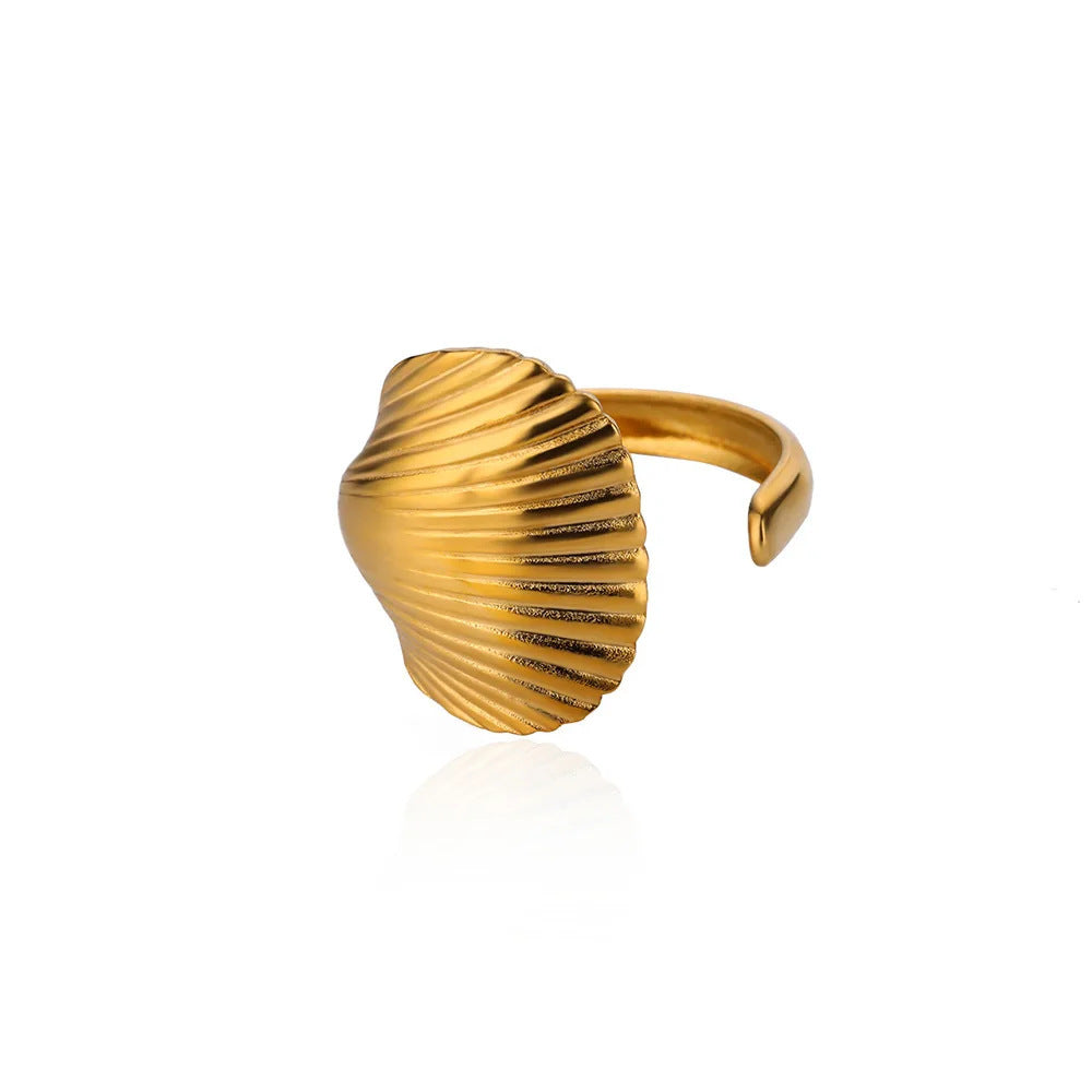 Ocean Wind Starfish Shell Stainless Steel Open Gold-plated Women's Vacation Jewelry