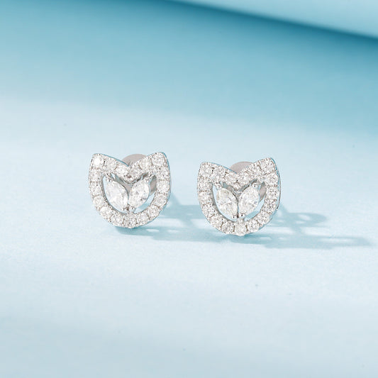 18K Diamond Cat's Eye Earrings - Luxurious Jewelry Piece - Jeweler.Jewelry
