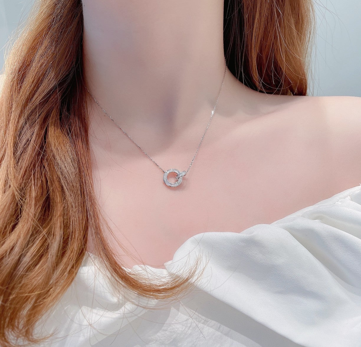 18K Diamond Double-Loop Necklace - Elegant Jewelry Choice - White Diamond Necklace
