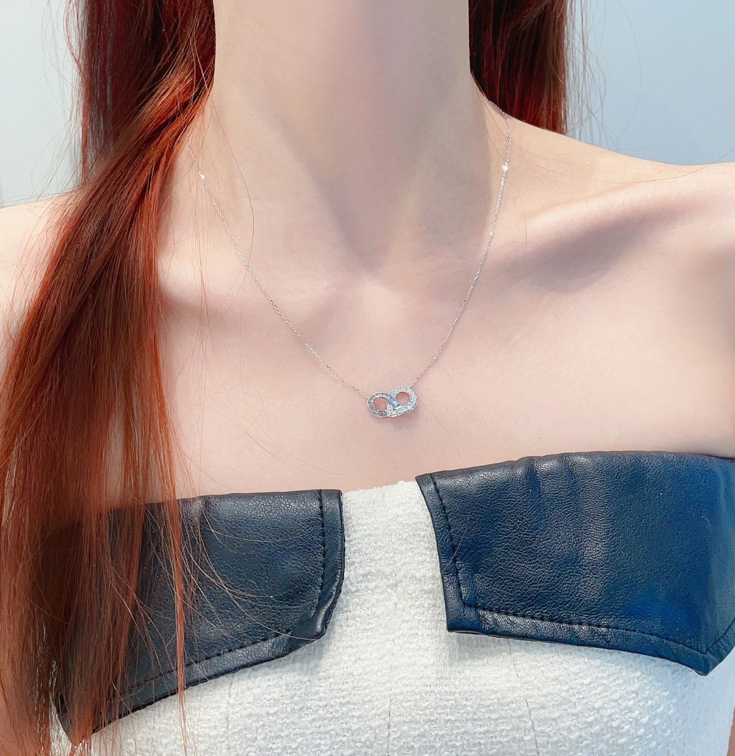 18K Diamond Double Teardrop Interlocking Necklace - Exquisite Jewelry - White Diamond Necklace