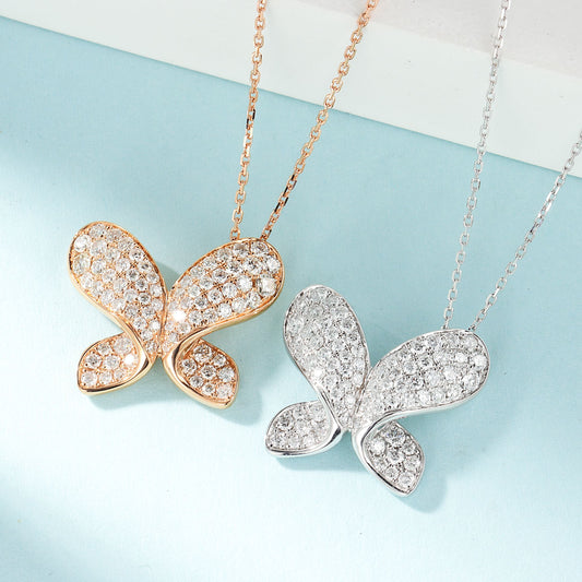 18k Diamond-Encrusted Butterfly Necklace - Luxury Jewelry - White Diamond Necklace