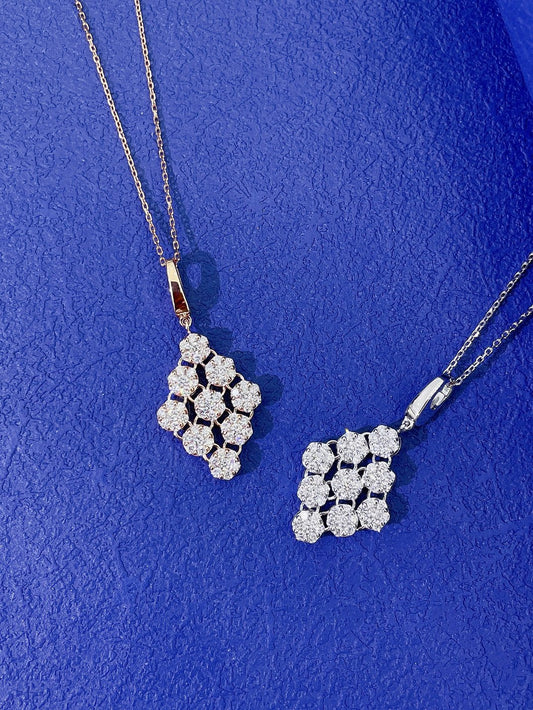 18K Diamond Encrusted Six-Prong Set Diamond Pendant Necklace - Luxury Jewelry - White Diamond Necklace