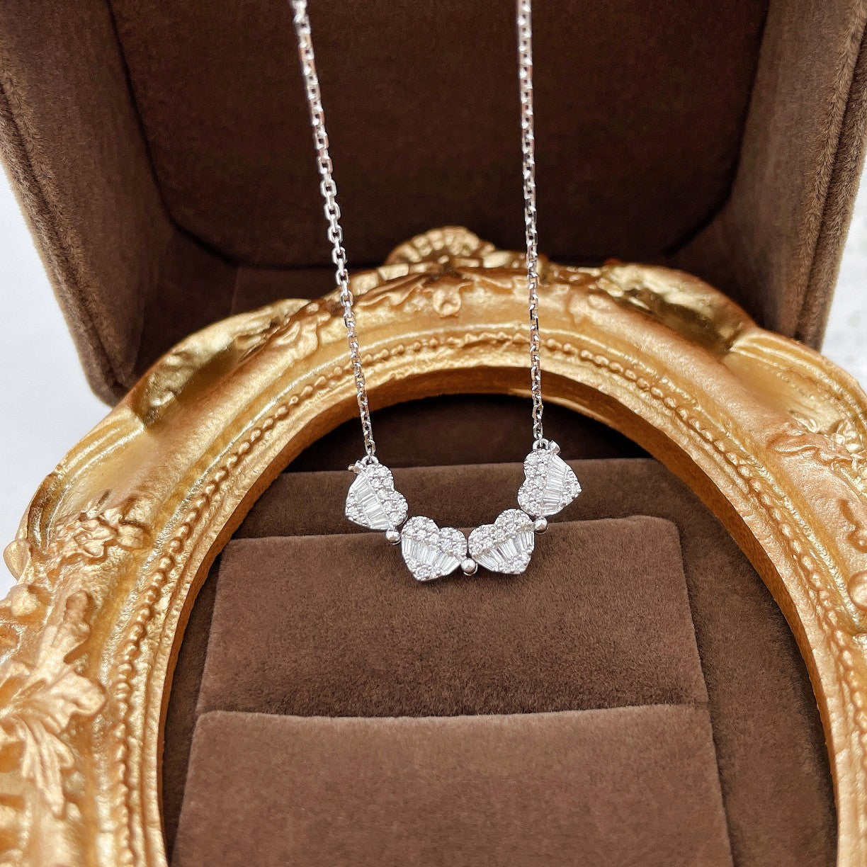 18K Diamond Heart-Shaped Two-Way Pendant Necklace - White Diamond Necklace