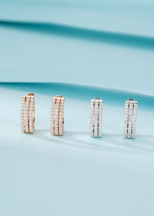 18K Diamond Hollow-out Triple-Row Earrings Jewelry Jeweler.Jewelry