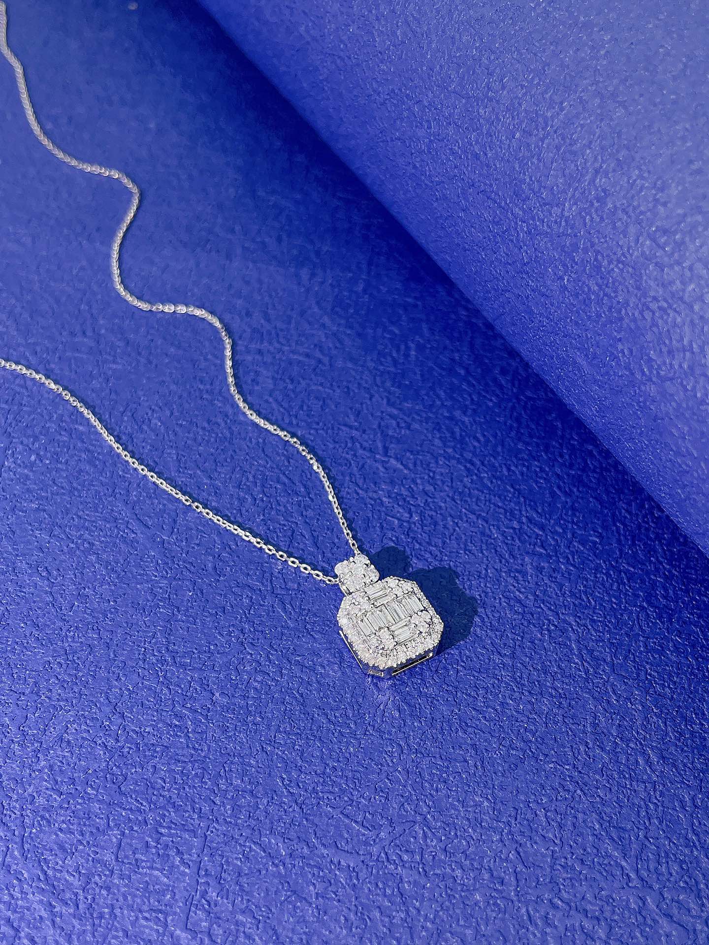18K Diamond Large Square Sugar Pendant Necklace - Luxury Jewelry - White Diamond Necklace