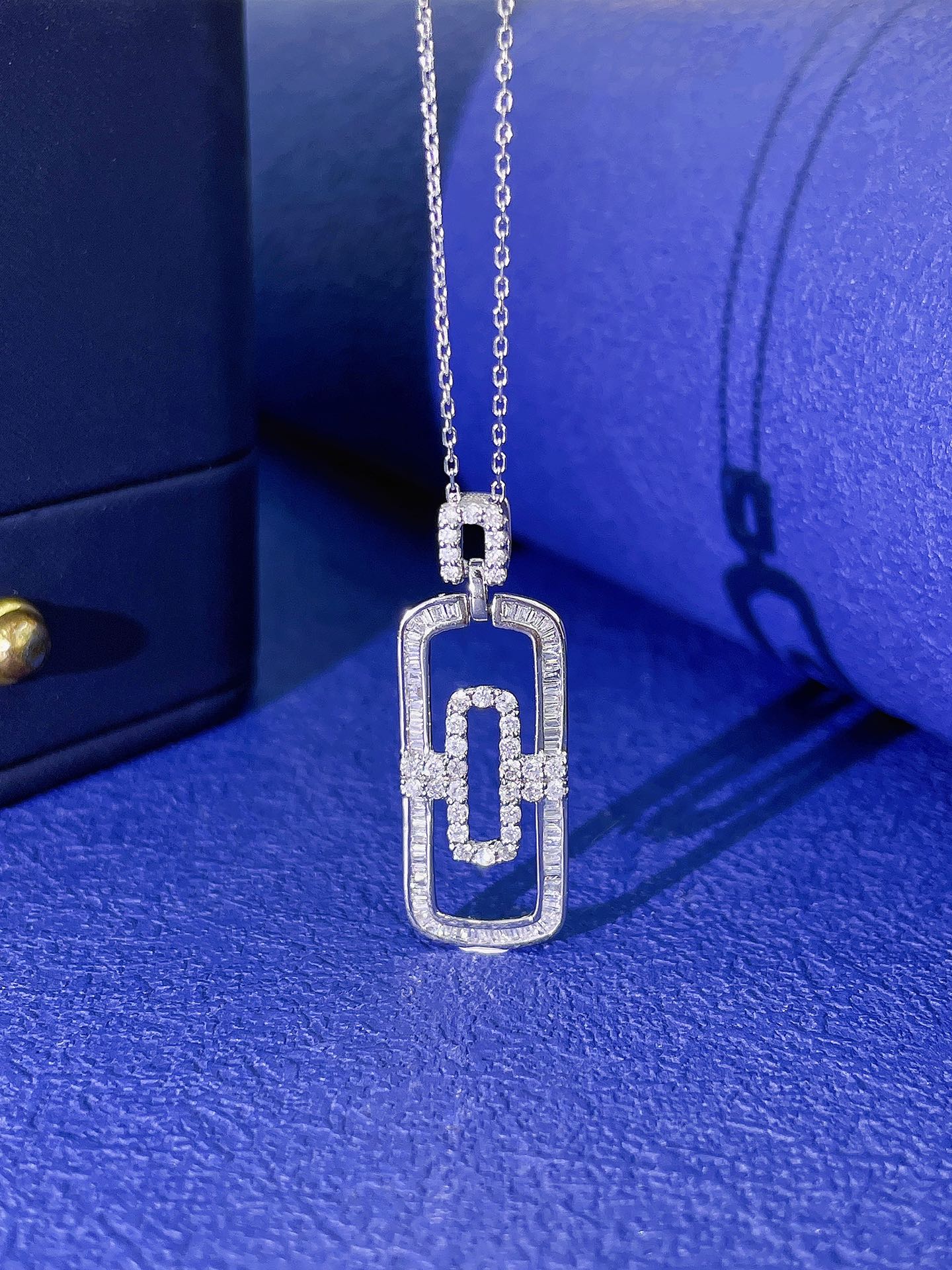 18K Diamond Paperclip Necklace - XL066 - White Diamond Necklace