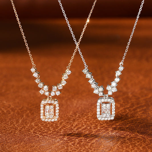 18K Diamond Rectangle Candy Light Luxury Necklace - Exquisite Jewelry - White Diamond Necklace