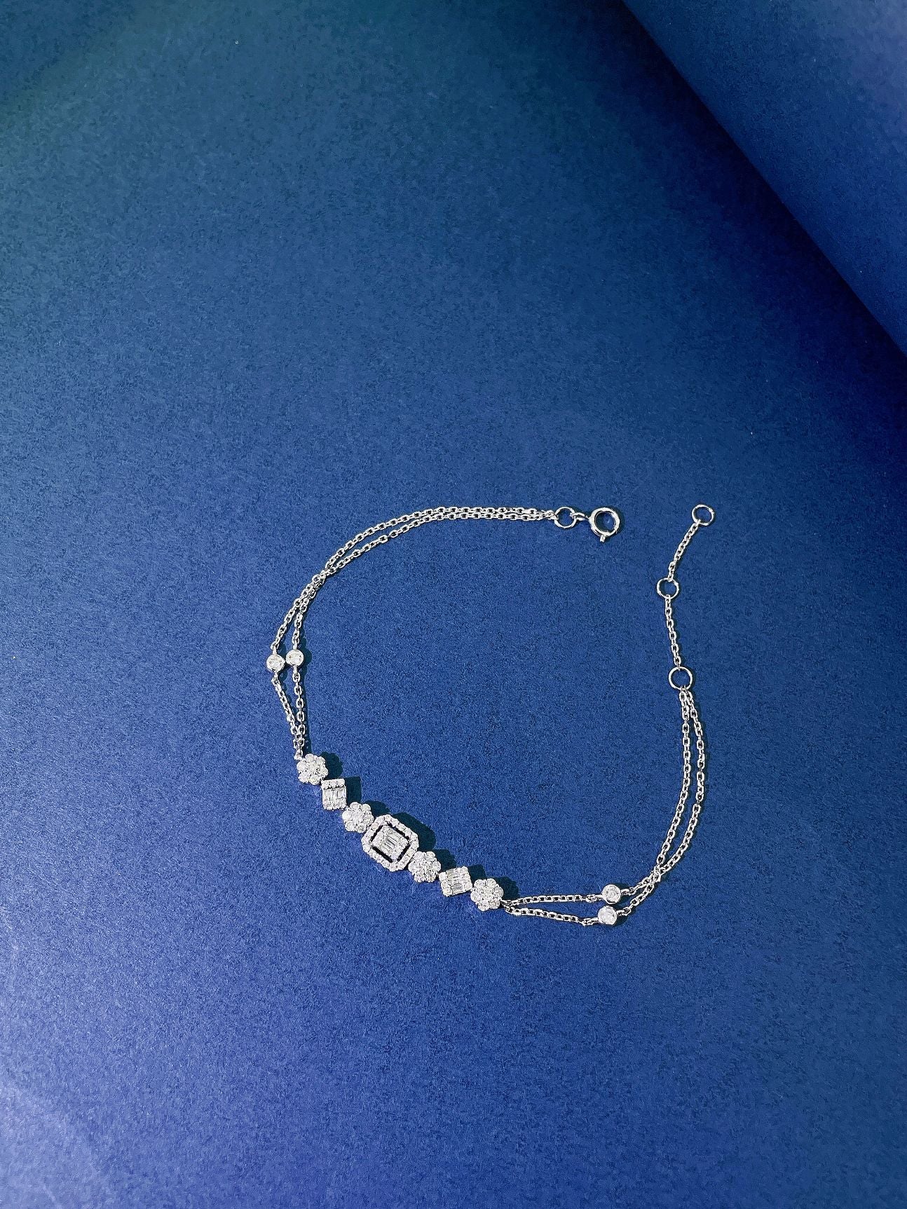 18K Diamond Square Candy Double Chain Bubble Bracelet - Luxurious Jewelry - White Diamond Bracelet