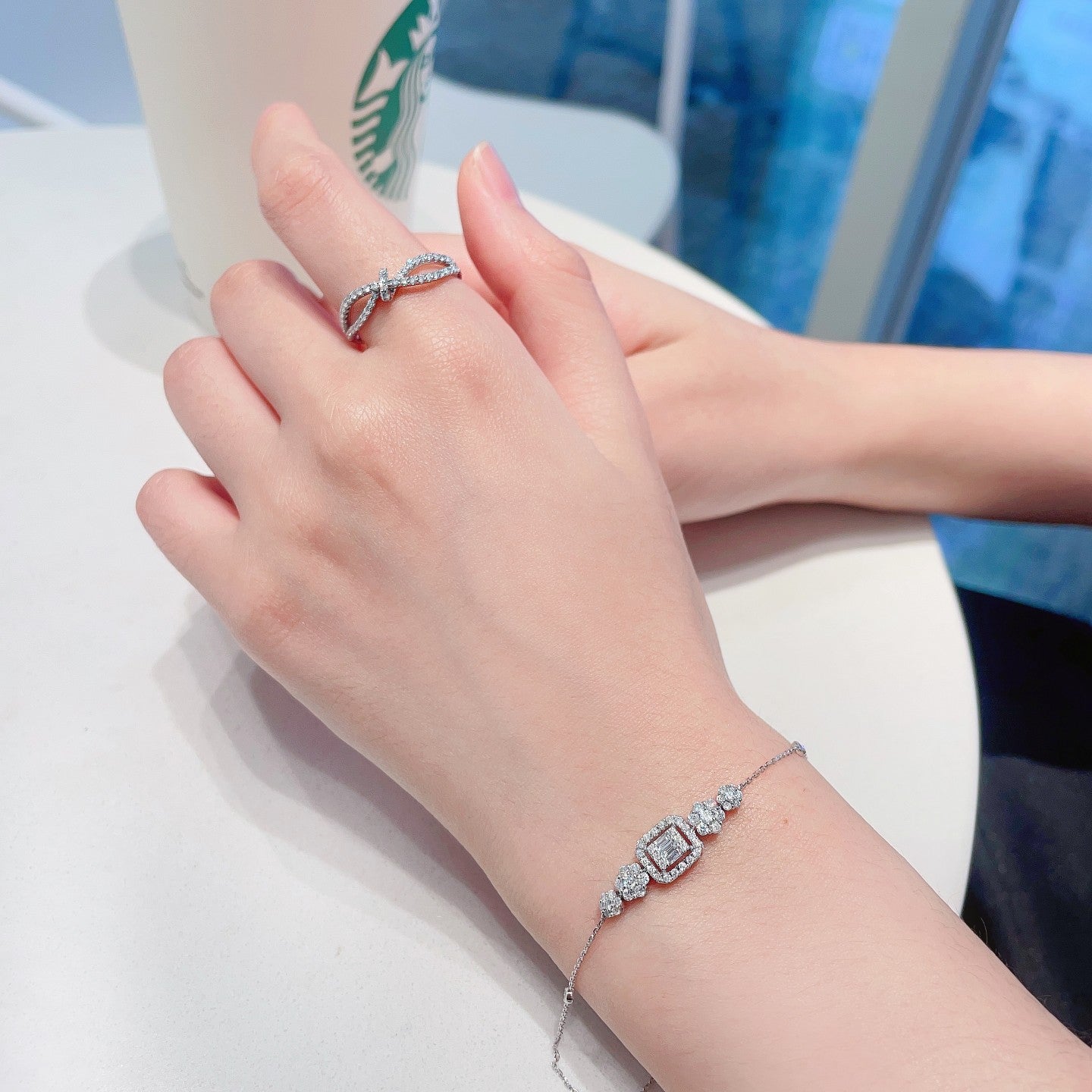 18K Diamond Square Candy Double Six-Sided Bracelet - Luxury Jewelry - White Diamond Bracelet