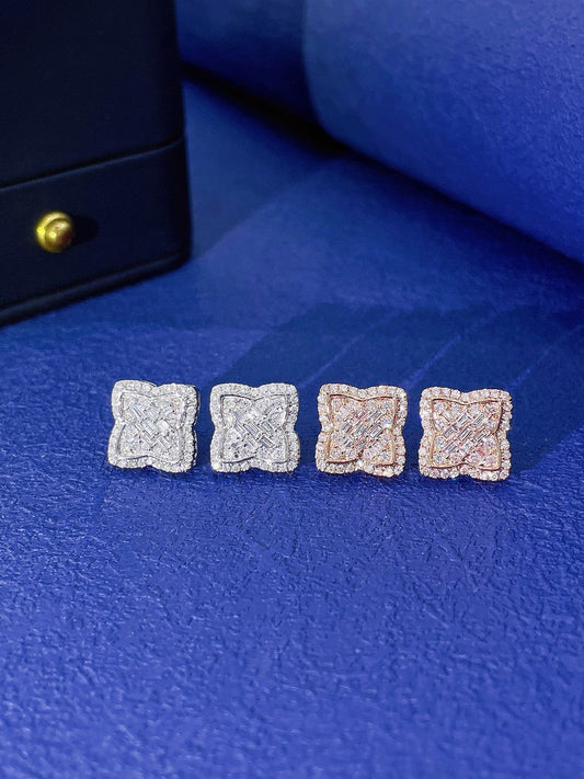 18K Diamond Square Four-Leaf Clover Earrings - Jeweler.Jewelry