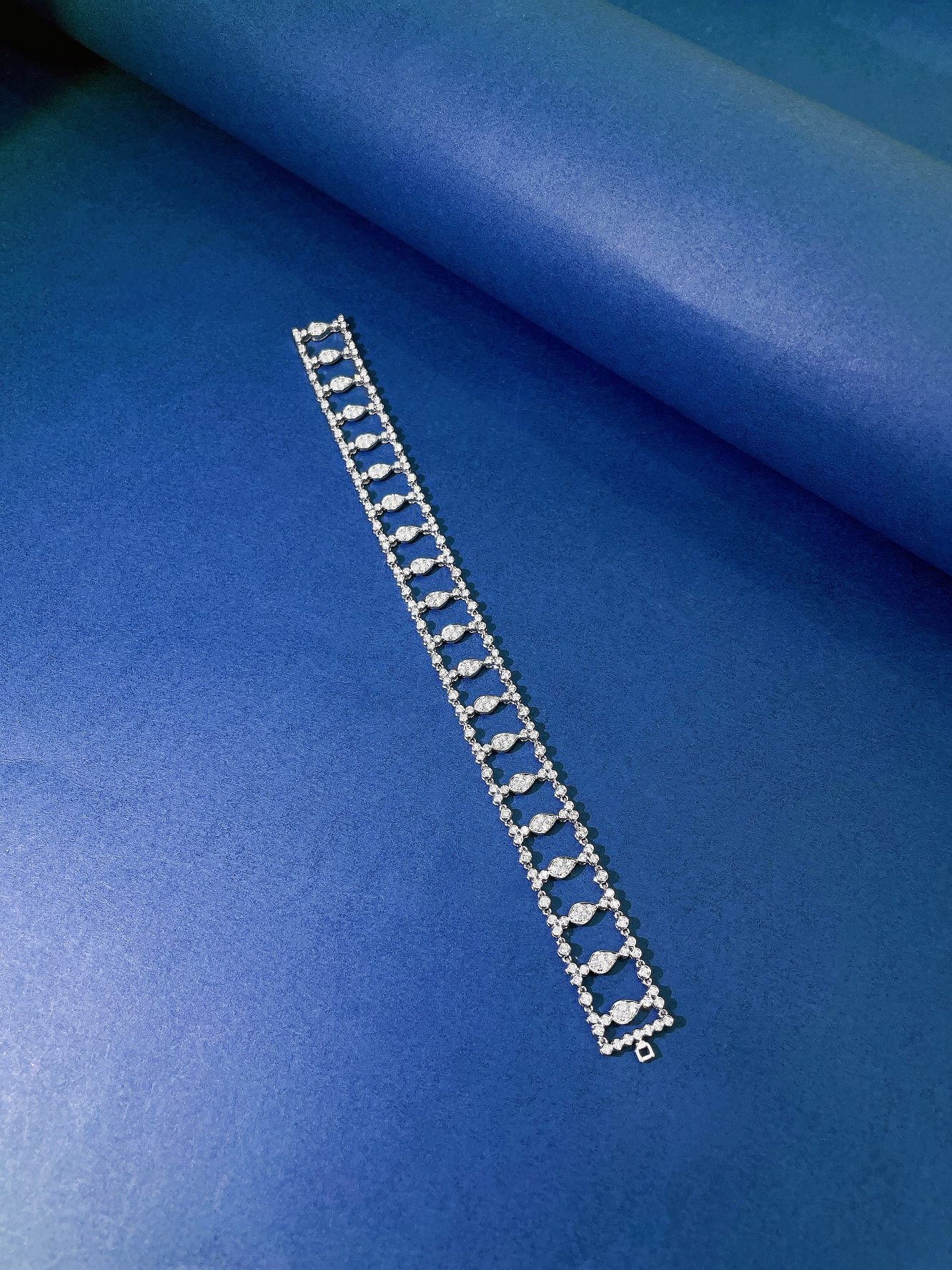 18K Diamond Step Bubble Bracelet - Luxury Jewelry Piece - White Diamond Bracelet