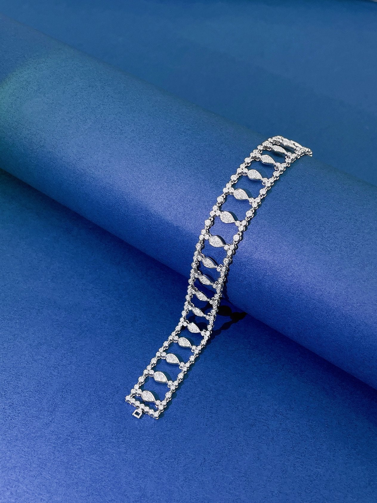 18K Diamond Step Bubble Bracelet - Luxury Jewelry Piece - White Diamond Bracelet
