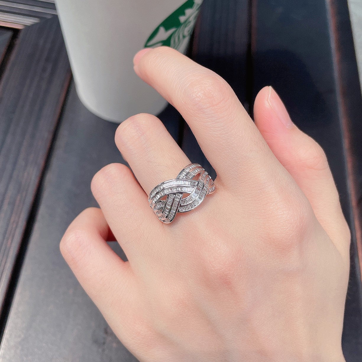 18K Diamond Step-Cut Intertwined Ring - Luxury Jewelry - White Diamond Ring
