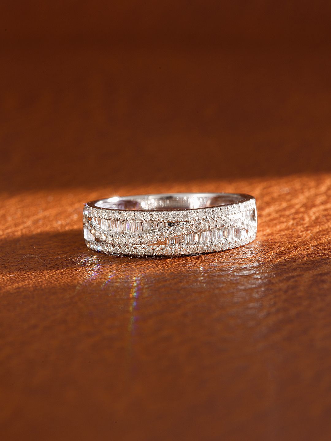 18K Diamond Step-Cut Row Ring | Premium Jewelry - White Diamond Ring
