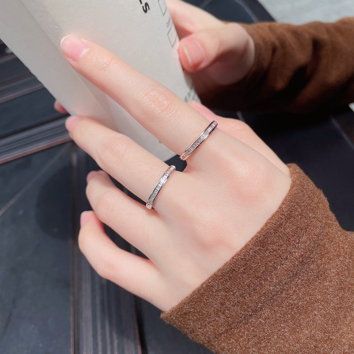 18K Diamond Tiered Row Ring - Elegant Jewelry Choice - White Diamond Ring
