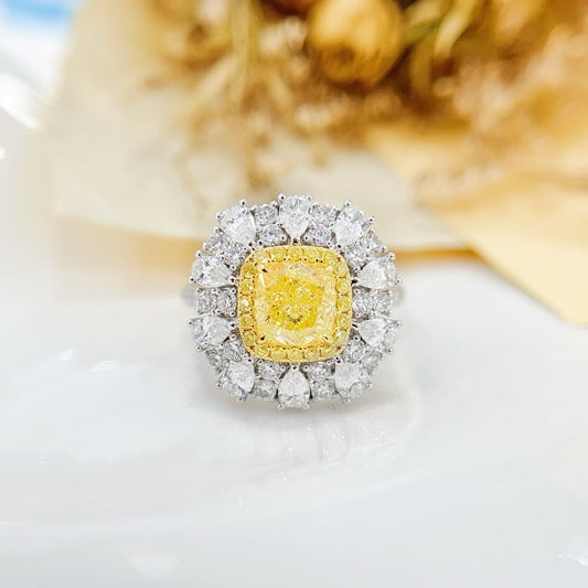 18K Gold Diamond Pendant with GIA Certificate - Versatile Cushion & Drop Design - GIA Yellow Diamond Ring