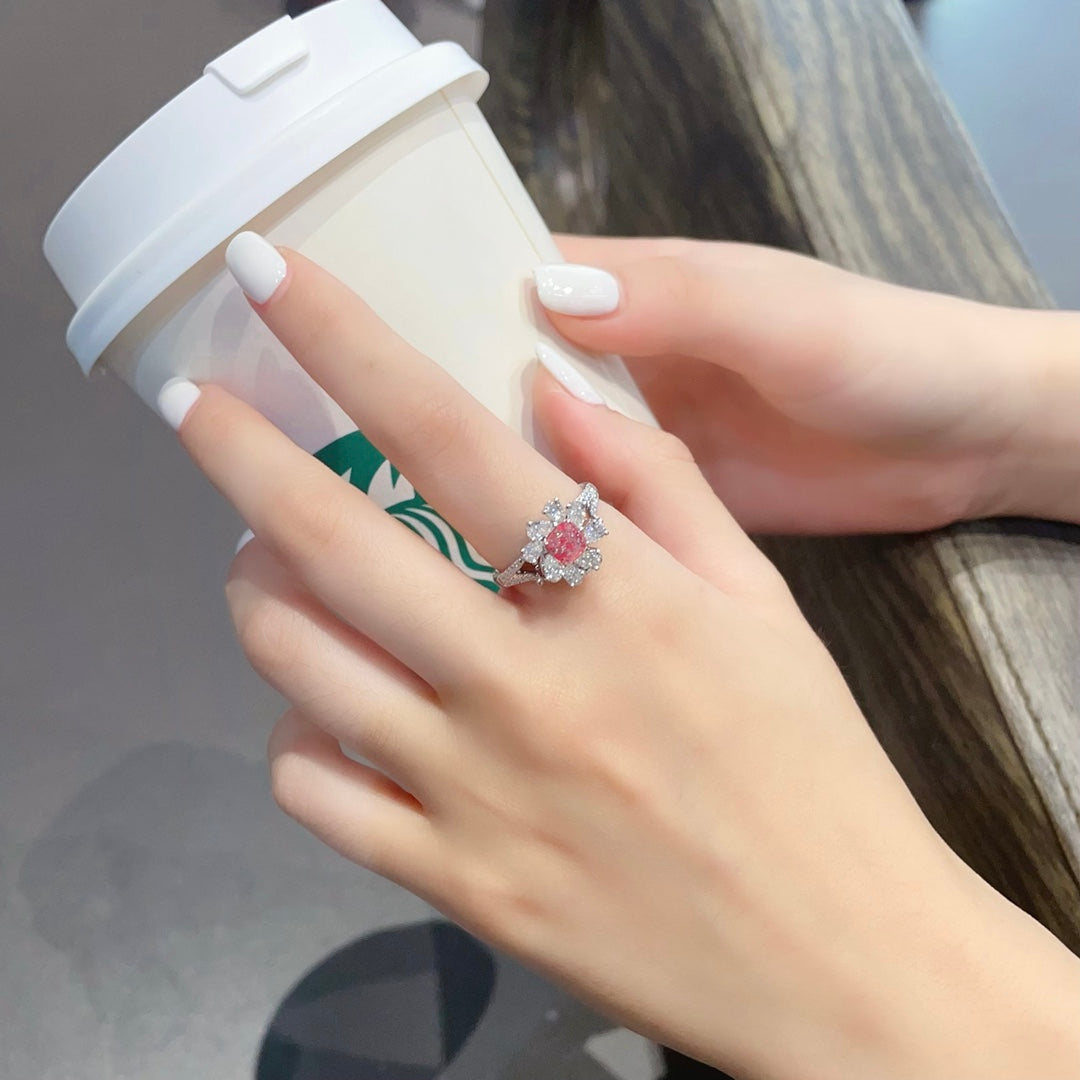 18K Gold Diamond Pillow Shape Y-Arm Two-Way Wear Ring - Premium Jewelry - Pink Diamond Ring