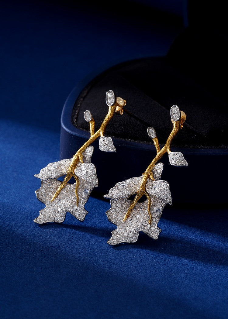 18K Gold Leaf Earrings with Diamond Accent - Luxurious Jewelry Piece Jeweler.Jewelry