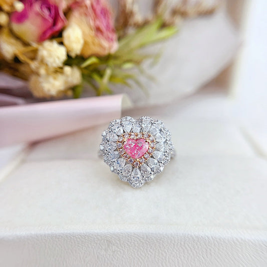 18K Gold Pink Diamond Heart-Shaped Pendant with Drop Design - Two-Way Wear Jewelry - Pink Diamond Ring