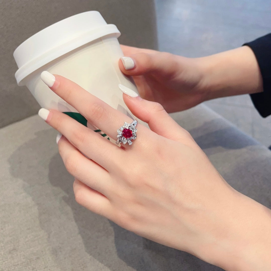 18K Gold Red Ruby Unheated Elliptical Butterfly Ring | Premium Jewelry - Red Treasure Ring