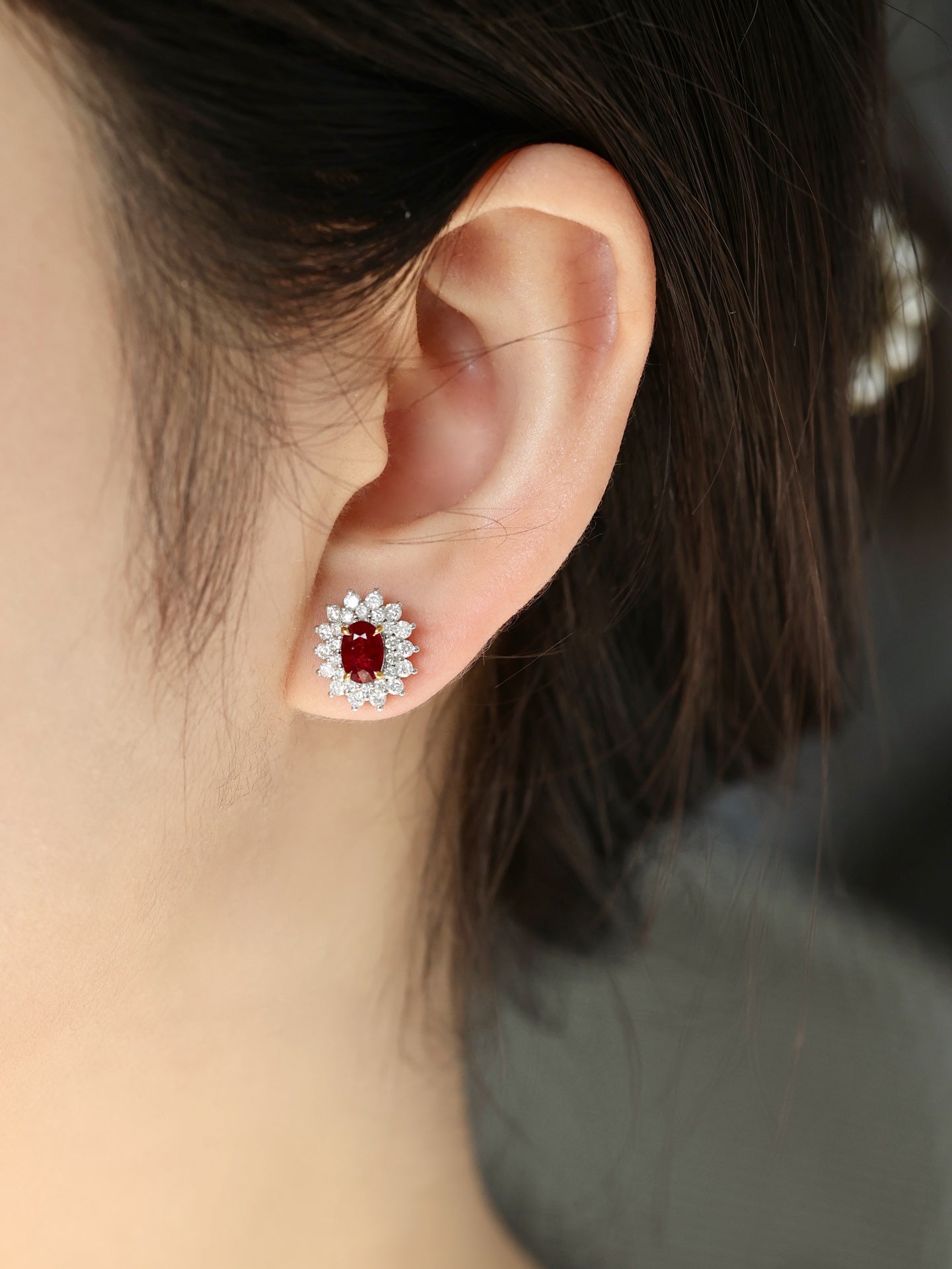 18K Gold Ruby Ellipse Sparkle Earrings | Luxury Jewelry Jeweler.Jewelry