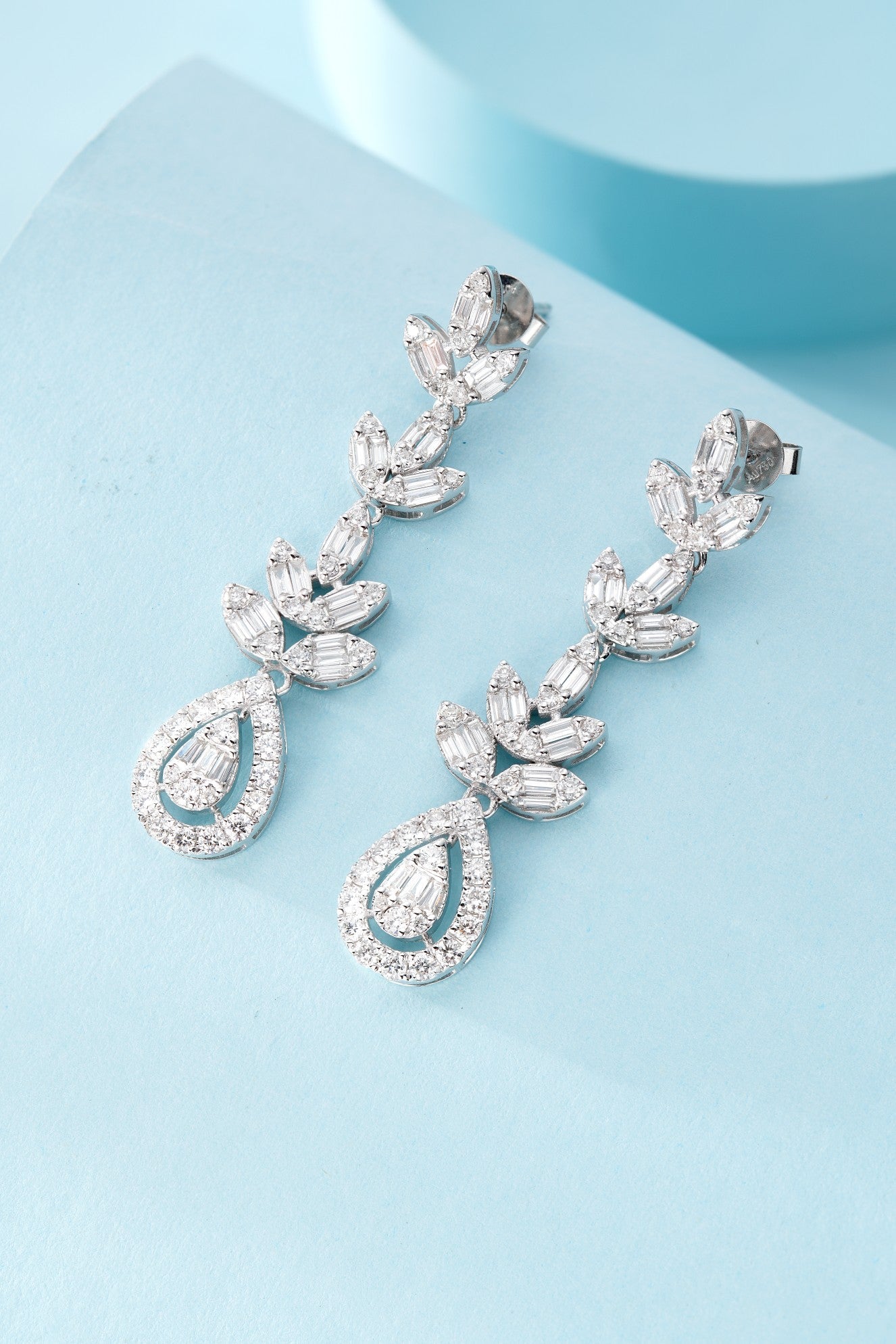 18K Gold Three-Leaf Drop Earrings with Diamond Accent Jeweler.Jewelry
