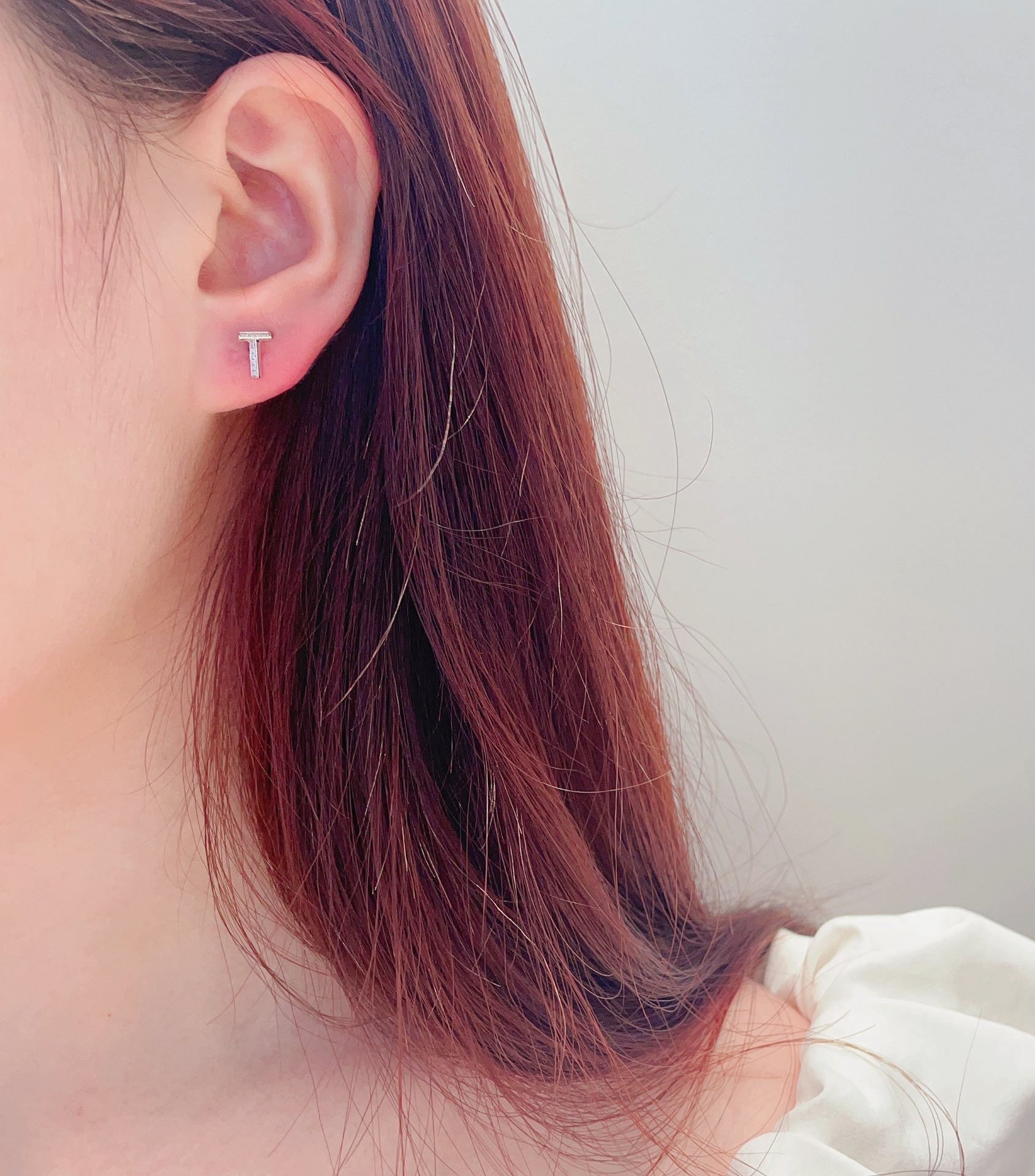 18K Gold Tiny T-Shape Stud Earrings with Diamonds | Jewelry - Jeweler.Jewelry