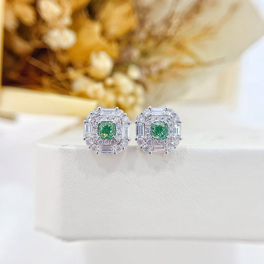 18K Green Diamond Cushion-Cut Halo Earrings - ED009-G Jeweler.Jewelry