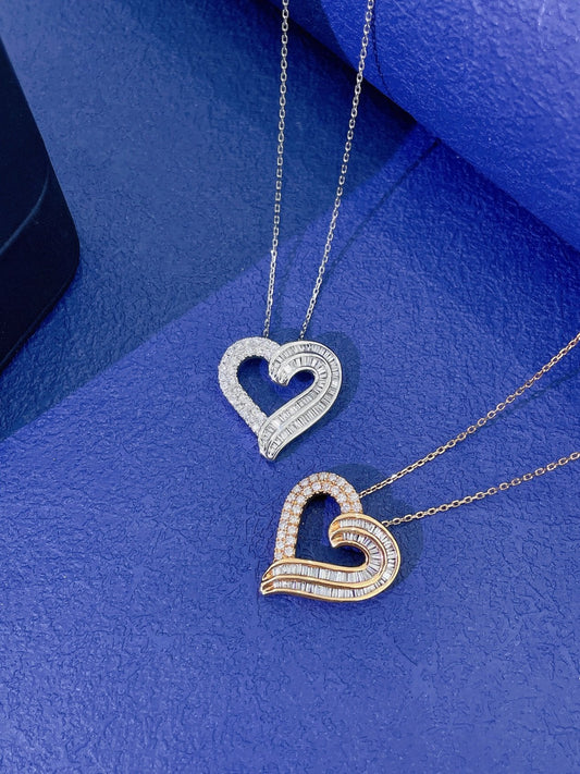 18k Heart-shaped Diamond Necklace – Elegant Jewelry Piece - White Diamond Necklace