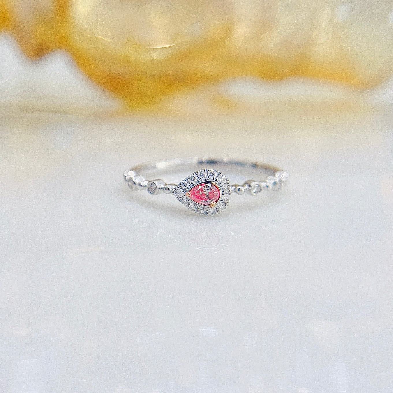 18K Pink Diamond Bubble Arm Ring - Luxurious Jewelry Choice - Pink Diamond Ring
