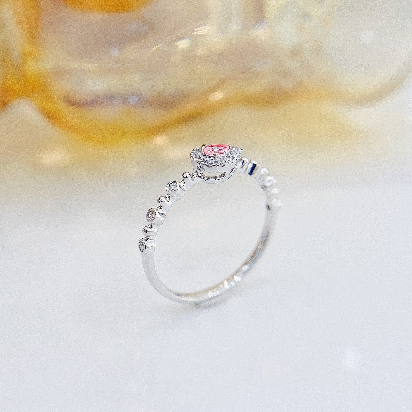 18K Pink Diamond Bubble Arm Ring - Luxurious Jewelry Choice - Pink Diamond Ring