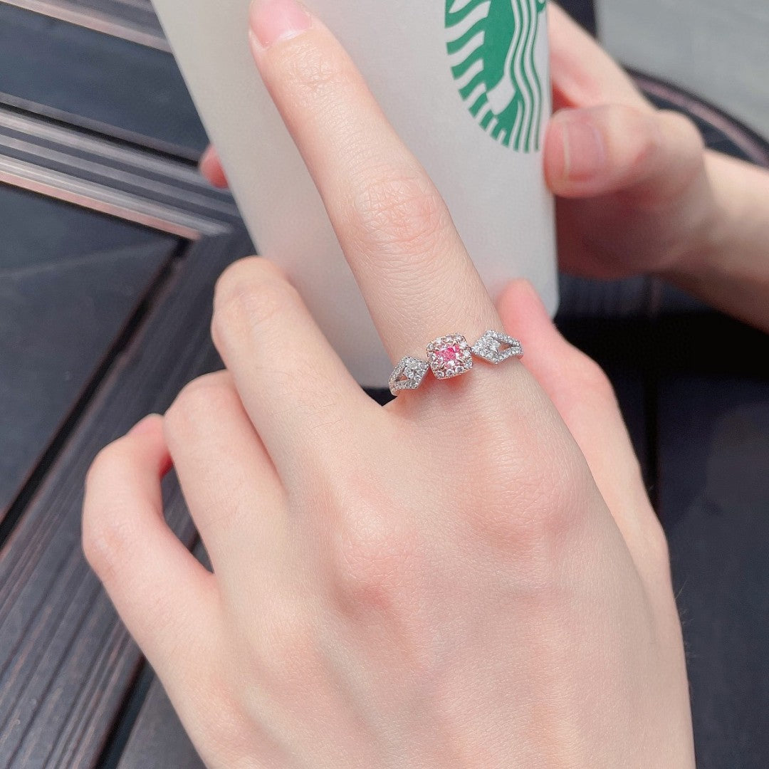 18K Pink Diamond Cushion Cut Rhombus Ring - Premium Jewelry - Pink Diamond Ring