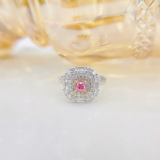 18K Pink Diamond Cushion Shape Halo Ring - Premium Jewelry - Pink Diamond Ring