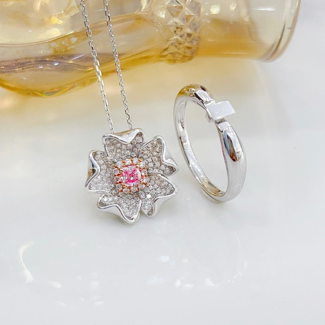 18K Pink Diamond Dolphin Arm Half-Bloom Two-Way Wear Jewelry - Pink Diamond Ring