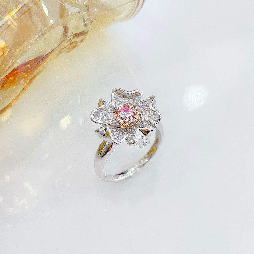18K Pink Diamond Dolphin Arm Half-Bloom Two-Way Wear Jewelry - Pink Diamond Ring