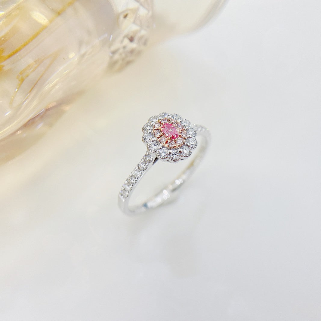 18K Pink Diamond Elliptical Sunflower Ring - Exquisite Jewelry - Pink Diamond Ring