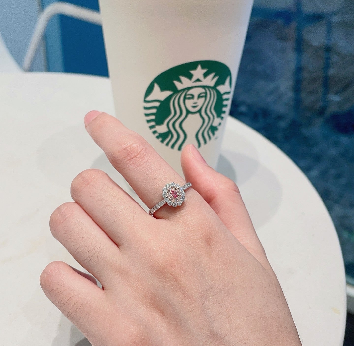 18K Pink Diamond Elliptical Sunflower Ring - Exquisite Jewelry - Pink Diamond Ring