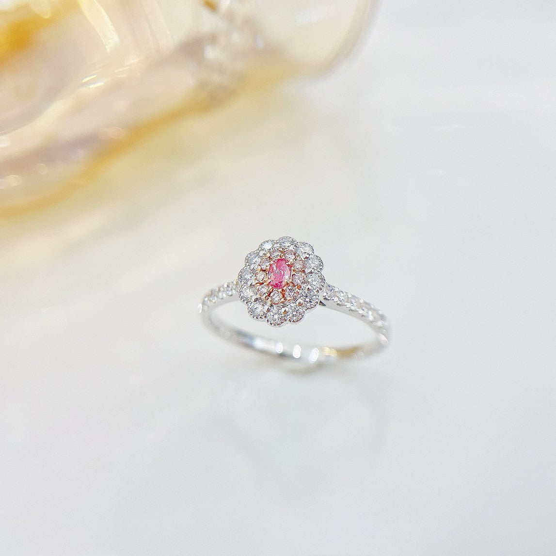 18K Pink Diamond Elliptical Sunflower Ring - Exquisite Jewelry - Pink Diamond Ring