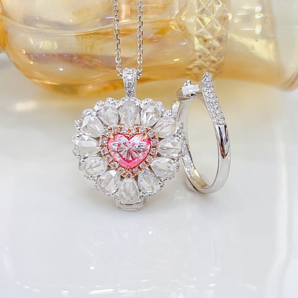 18K Pink Diamond GIA Heart Shape Double-Wear Jewelry - GIA Pink Diamond Ring