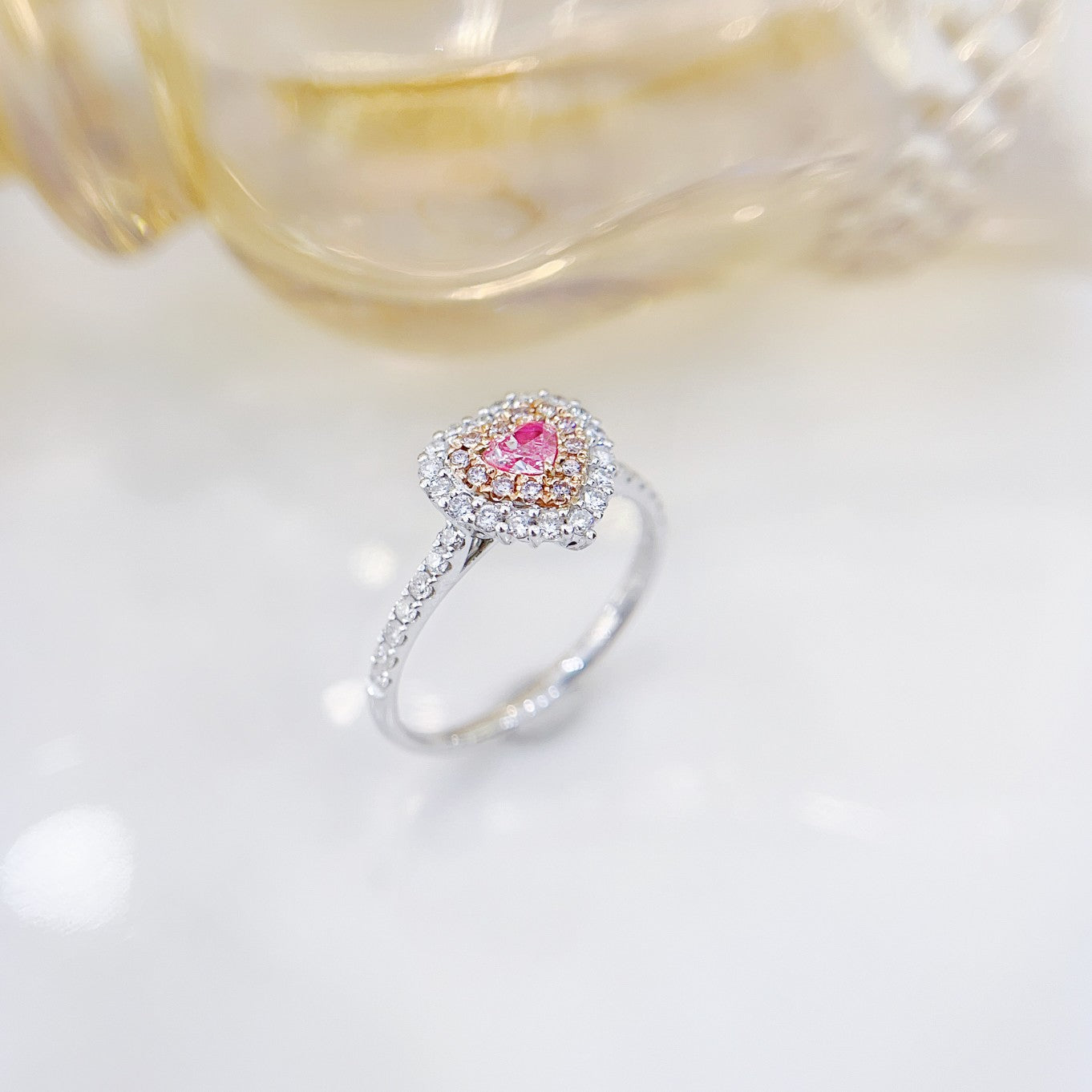 18K Pink Diamond Heart-Shaped Cluster Ring | Luxurious Jewelry Piece - Pink Diamond Ring