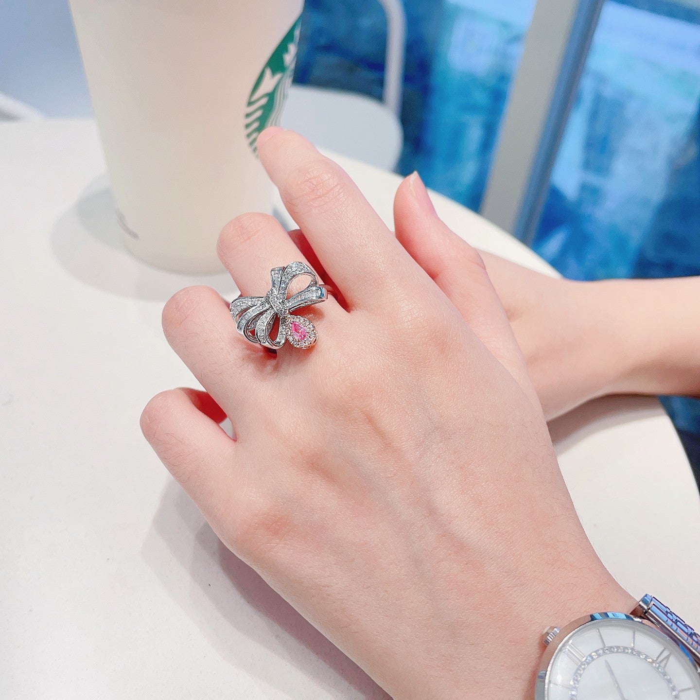 18K Pink Diamond Irregular Waterdrop Butterfly Ring with AGL Certificate - Pink Diamond Ring