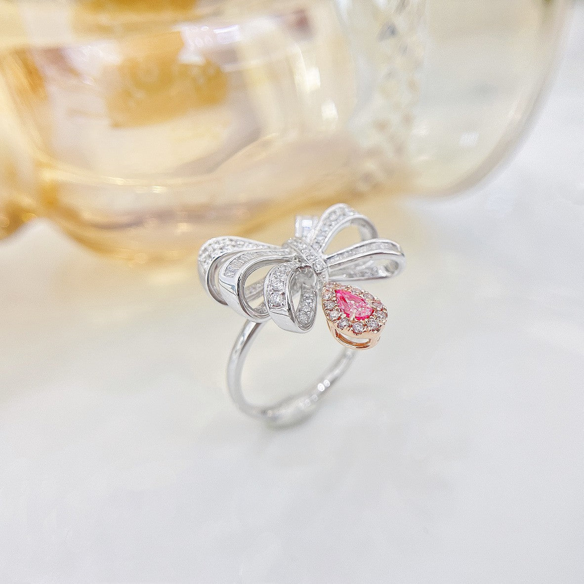 18K Pink Diamond Irregular Waterdrop Butterfly Ring with AGL Certificate - Pink Diamond Ring