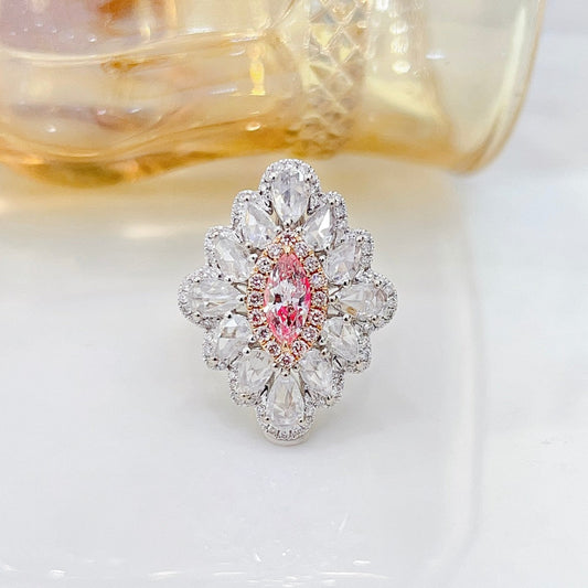 18K Pink Diamond Marquise Double-Wear Jewelry with AGL Certificate - Pink Diamond Ring
