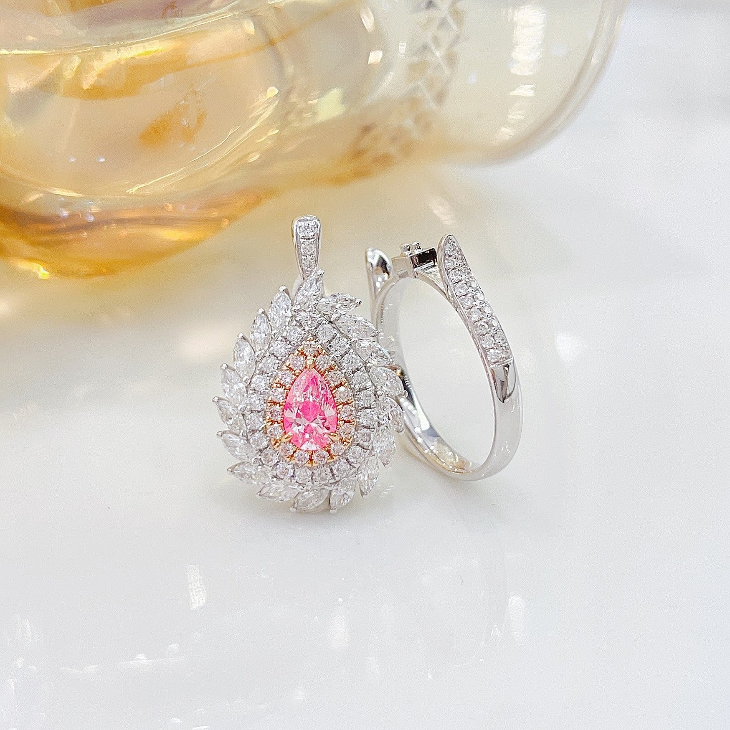 18K Pink Diamond Marquise Twist Two-Way Wear Jewelry - Pink Diamond Ring