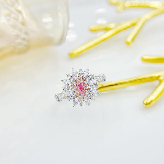 18K Pink Diamond Oval Cluster Y-Arm Ring | Premium Jewelry - Pink Diamond Ring