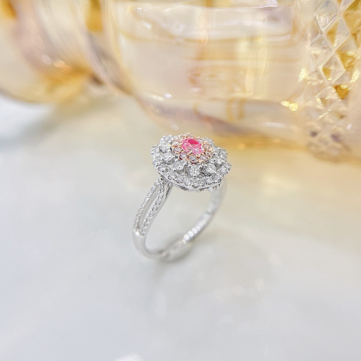 18K Pink Diamond Oval Sunflower Transformable Ring | Jewelry Delight - Pink Diamond Ring