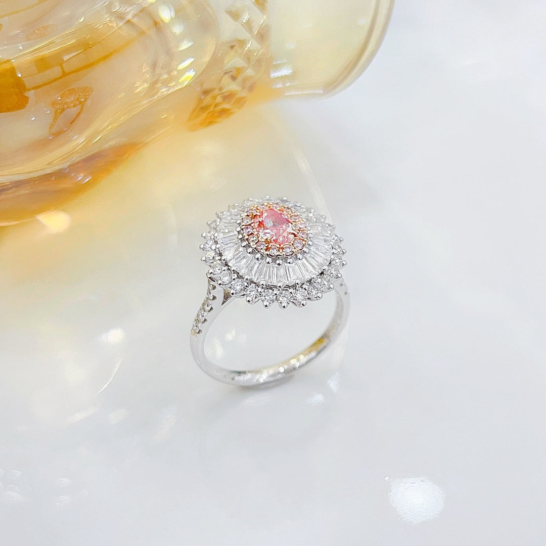 18K Pink Diamond Oval Trapezoid Two-Way Wear Jewelry - Pink Diamond Ring