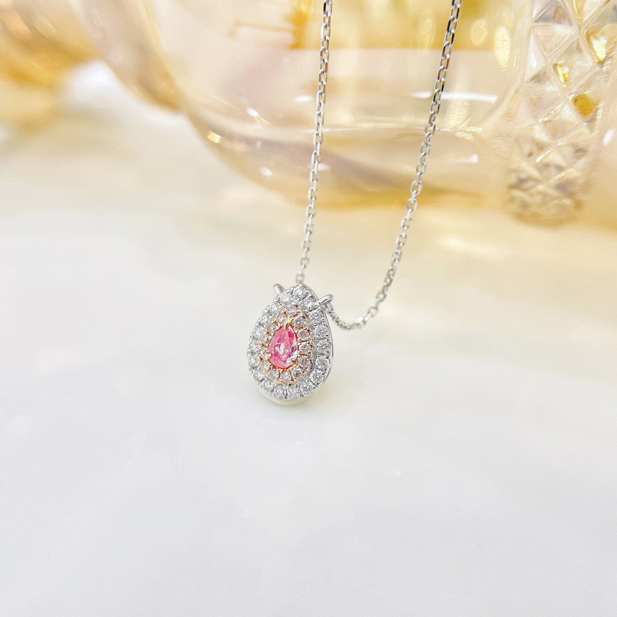 18K Pink Diamond Pendant Necklace with Surrounding Diamonds - XL006-F - Pink Diamond Necklace