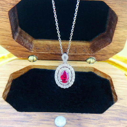 18K Red Gemstone Double-Layered Hollow Out Pendant Necklace - Red Treasure Necklace