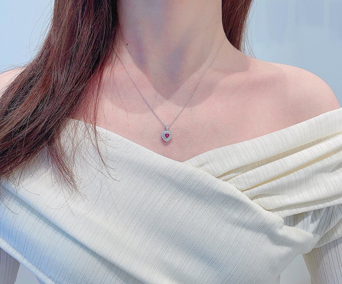 18K Rose Gold Heart-shaped Double Halo Diamond Necklace - XL088-C - Red Treasure Necklace